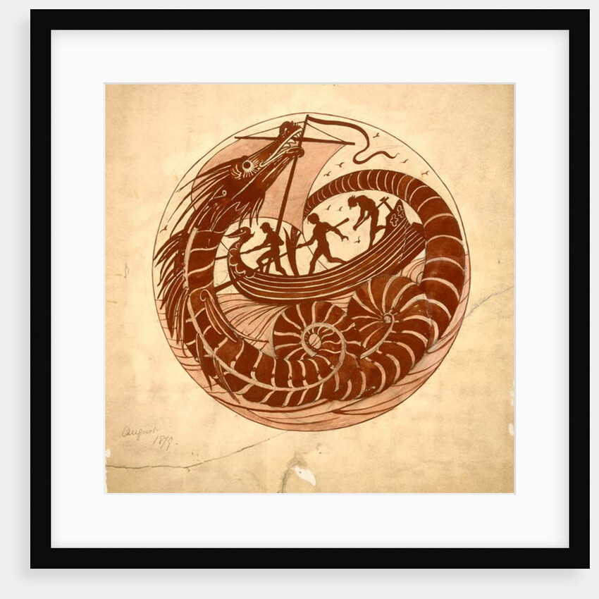 Design for a Dish using a Sea Dragon and Boat, 1879 by William De Morgan