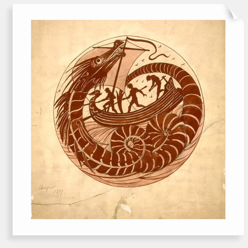 Design for a Dish using a Sea Dragon and Boat, 1879 by William De Morgan