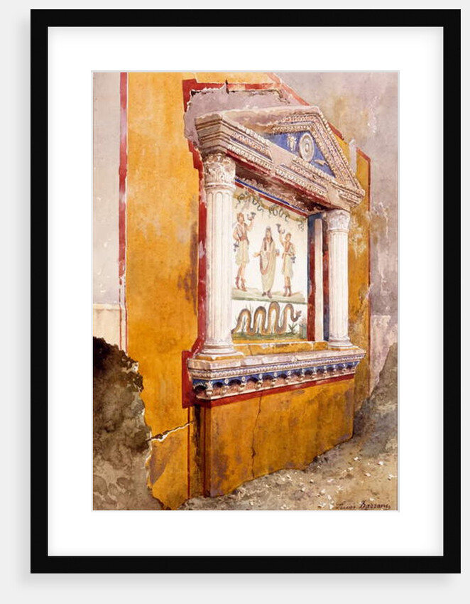 Lararium of family altar, seen in situ after excavation, House of Aulus Vettius, Pompeii, c.36-39 AD, 1895 by Luigi Bazzani