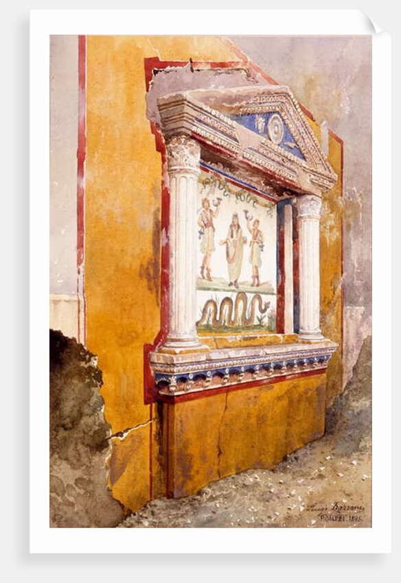 Lararium of family altar, seen in situ after excavation, House of Aulus Vettius, Pompeii, c.36-39 AD, 1895 by Luigi Bazzani