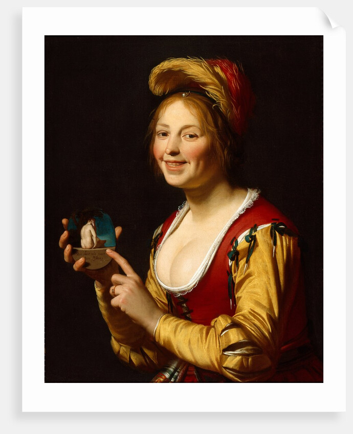 Smiling Girl, a Courtesan, holding an Obscene Image, 1625 by Gerrit van Honthorst