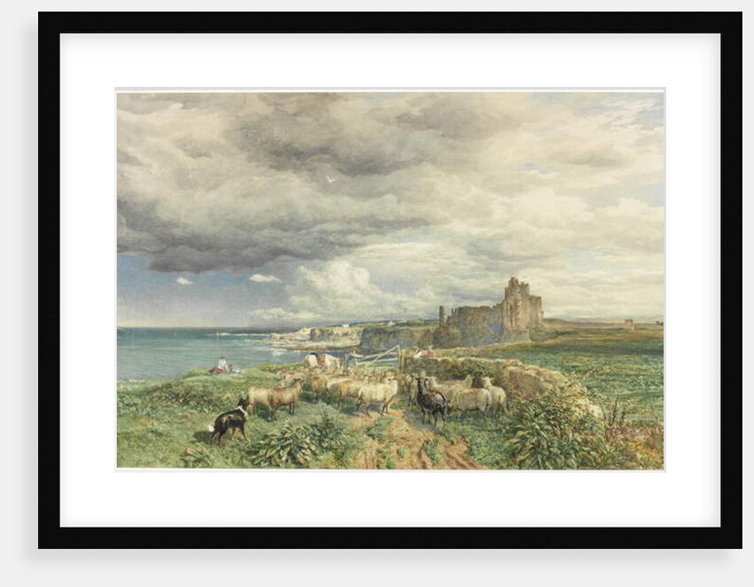 Sea Coast with Castle, Sheep and Shepherd by Samuel Bough