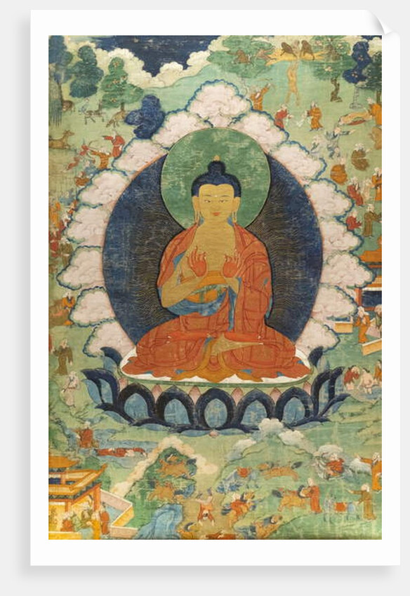 Buddha and three Jakata: Mahakapi, Ruru, Shaabhamiga. Tibet, 18th century by School Tibetan
