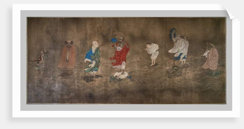 Eighteen arhat crossing the sea. China, Ming Dynasty, 15th. Horizontal roll, ink and colours on silk. by Chinese School