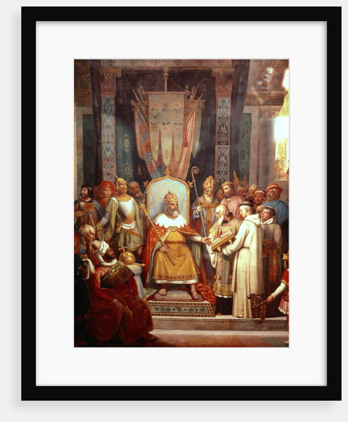 French king Charlemagne with Alcuin by French School