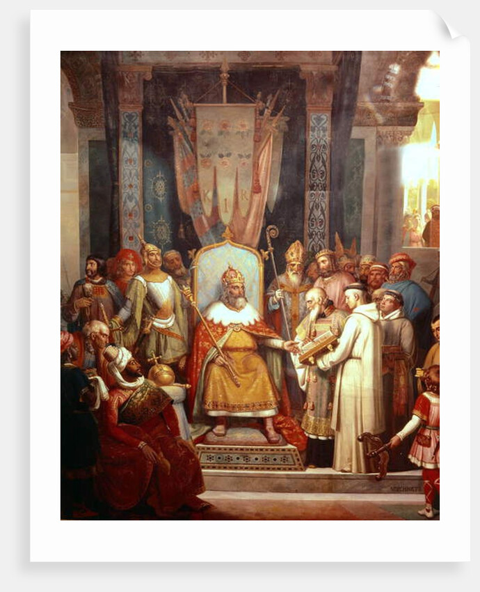 French king Charlemagne with Alcuin by French School