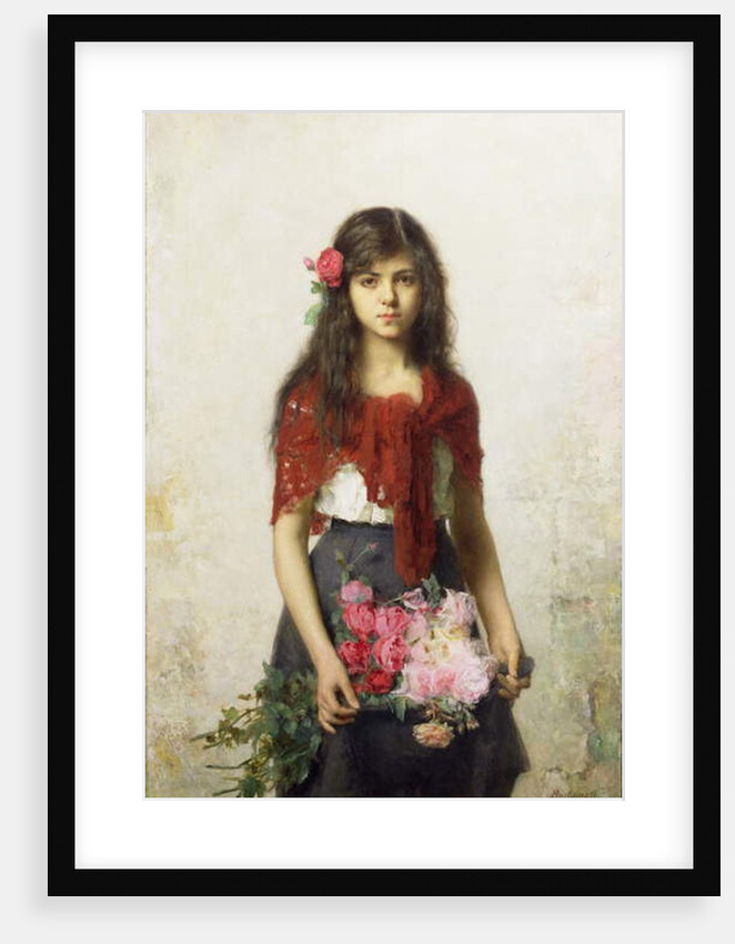 Young girl with blossoms by Alexei Alexevich Harlamoff