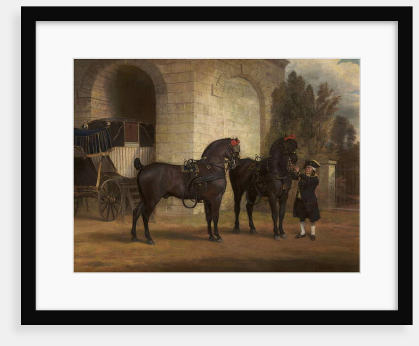Two Black Coach Horses with a Coachman, 1791 by George Garrard
