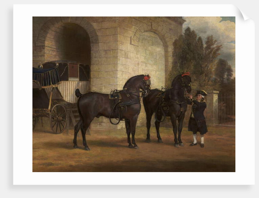 Two Black Coach Horses with a Coachman, 1791 by George Garrard