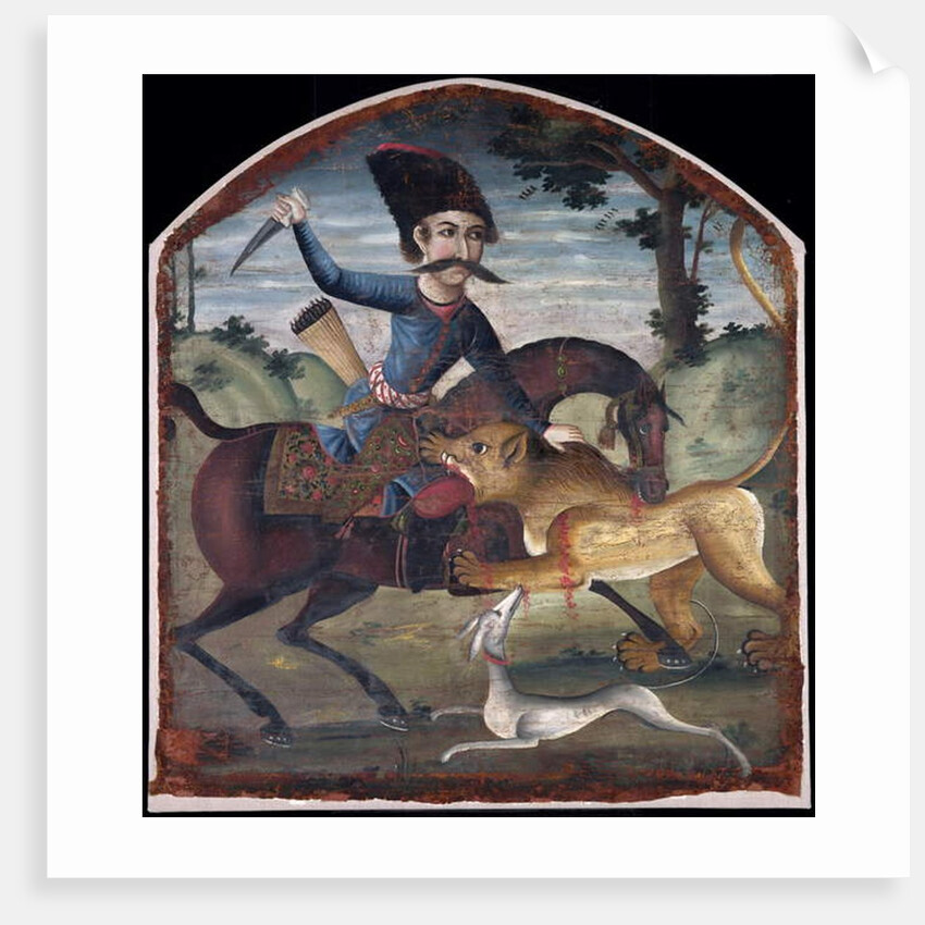 Hunter on horseback attacked by a lion, mid-18th century by Iranian School