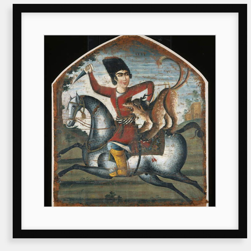 Hunter on horseback attacked by a mythical beast, mid-18th century by Iranian School