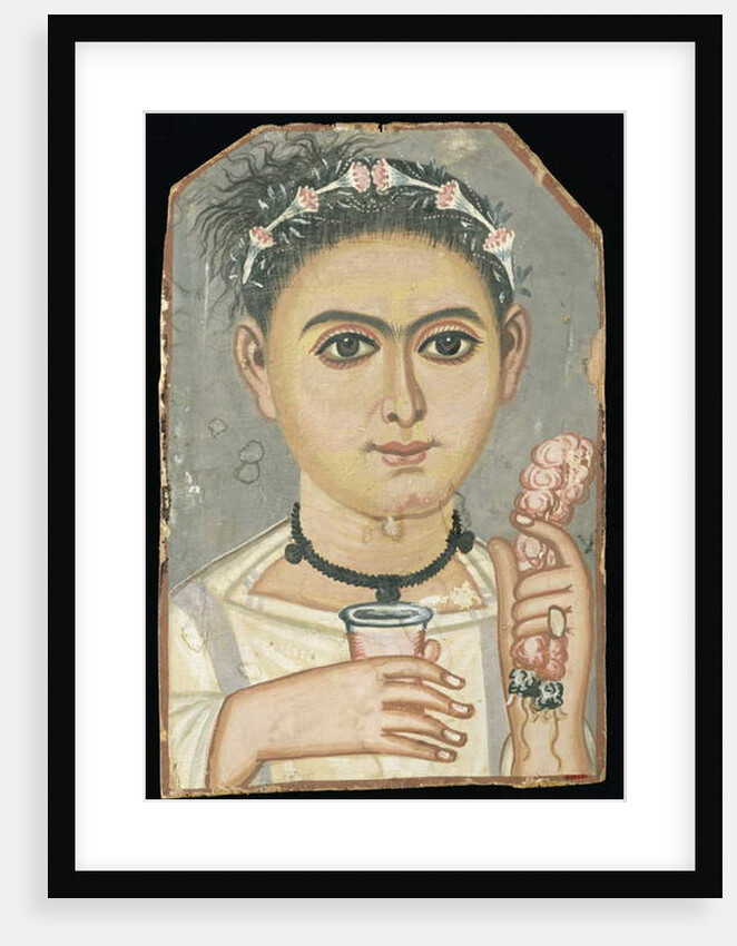 Portrait of a Young Person: boy with a floral garland in his hair, possibly from Er-Rubiyat, Faiyum, Egypt, c.200-230 by Roman