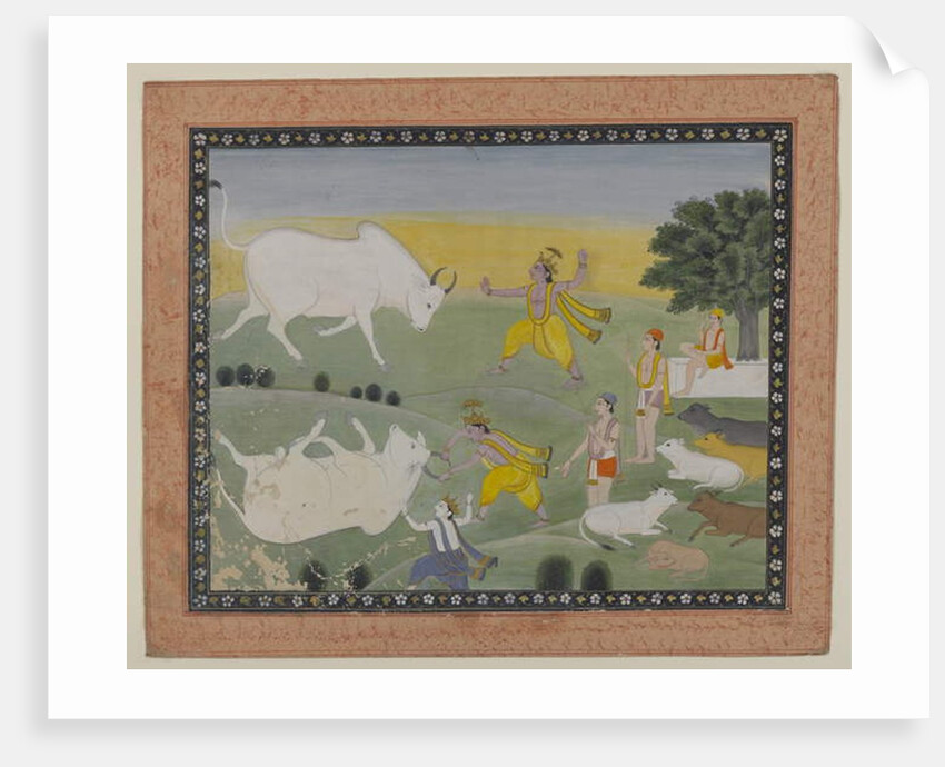 Krishna Defeating the Bull Demon by Indian School