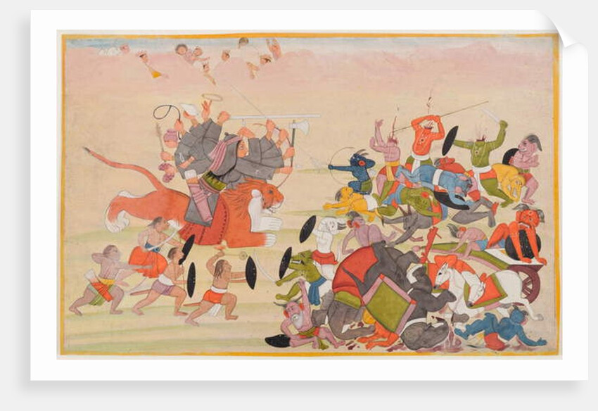 The Devi defeats Mahishasura, folio from a dispersed Devi Mahatmya series, c.1770-80 by Indian School