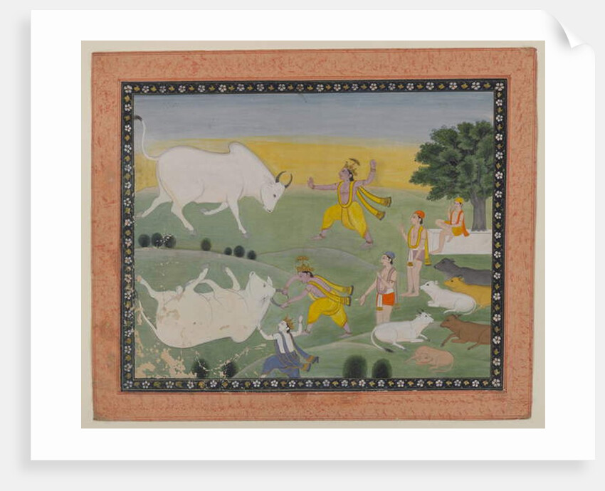 Krishna defeating the Bull Demon by Indian School