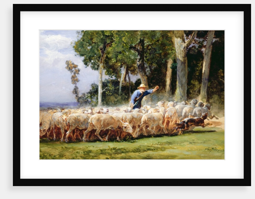 A Shepherd with a Flock of Sheep by Charles Emile Jacques