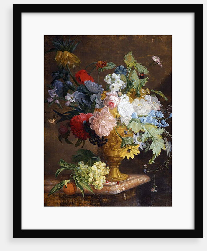 Still Life of Flowers in a Golden Vase on a Marble Ledge by Jan van Huysum