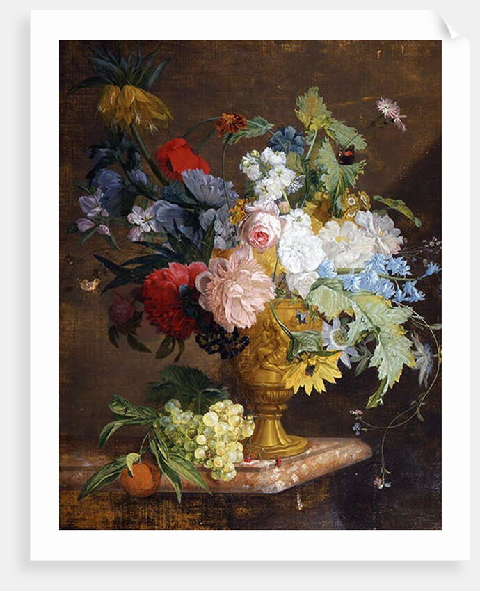 Still Life of Flowers in a Golden Vase on a Marble Ledge by Jan van Huysum