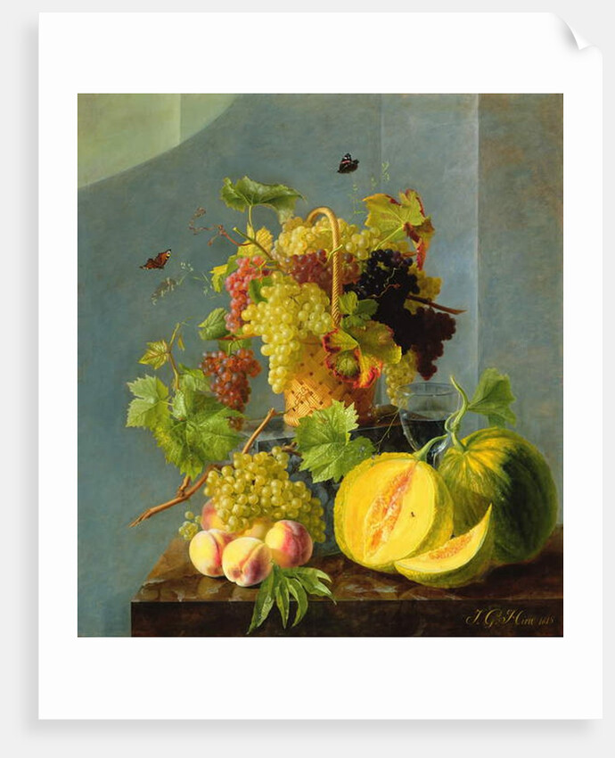 Still Life with Basket of Grapes & Melons, 1815 by Jean-Georges Hirn