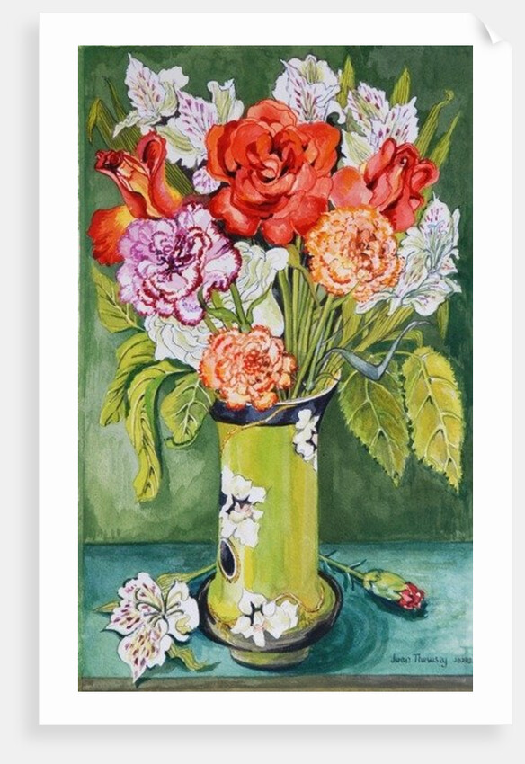 Carnations and Alstroemeria in an Art Nouveau Vase, 2011 by Joan Thewsey