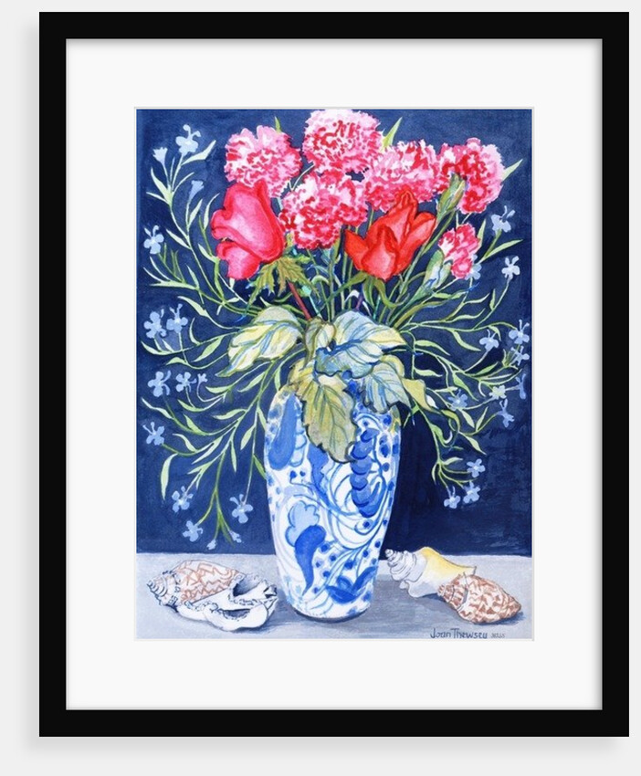 Roses, Carnations and Lobelia in a Blue and White Vase,3 Shells Textiles, 2011 by Joan Thewsey