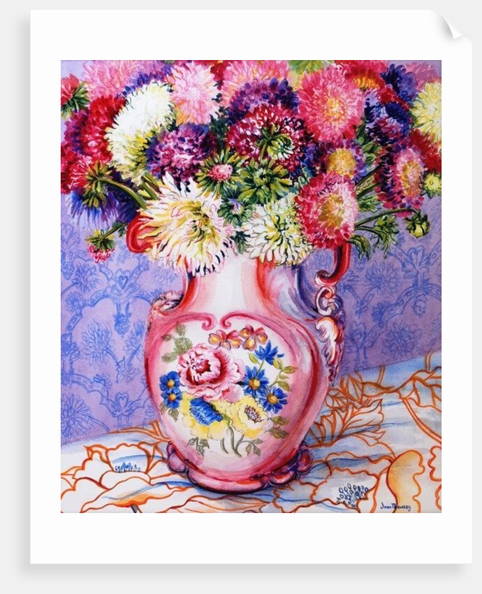 Asters in a Pink Floral Victorian Jug, 2002 by Joan Thewsey