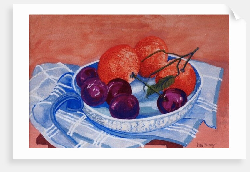 Plums and Mandarins in a dish, 2013 by Joan Thewsey