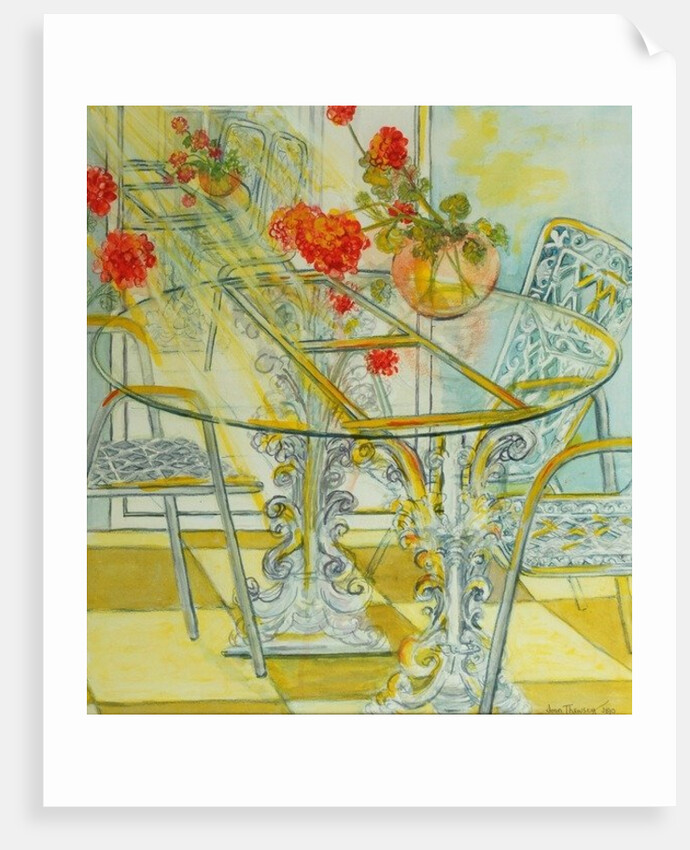 Patio Garden, Geraniums Reflected, 2010 by Joan Thewsey