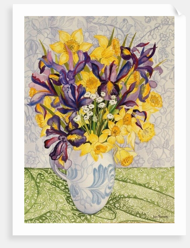 Iris and Daffodils with Patterned Textiles, 2008 by Joan Thewsey