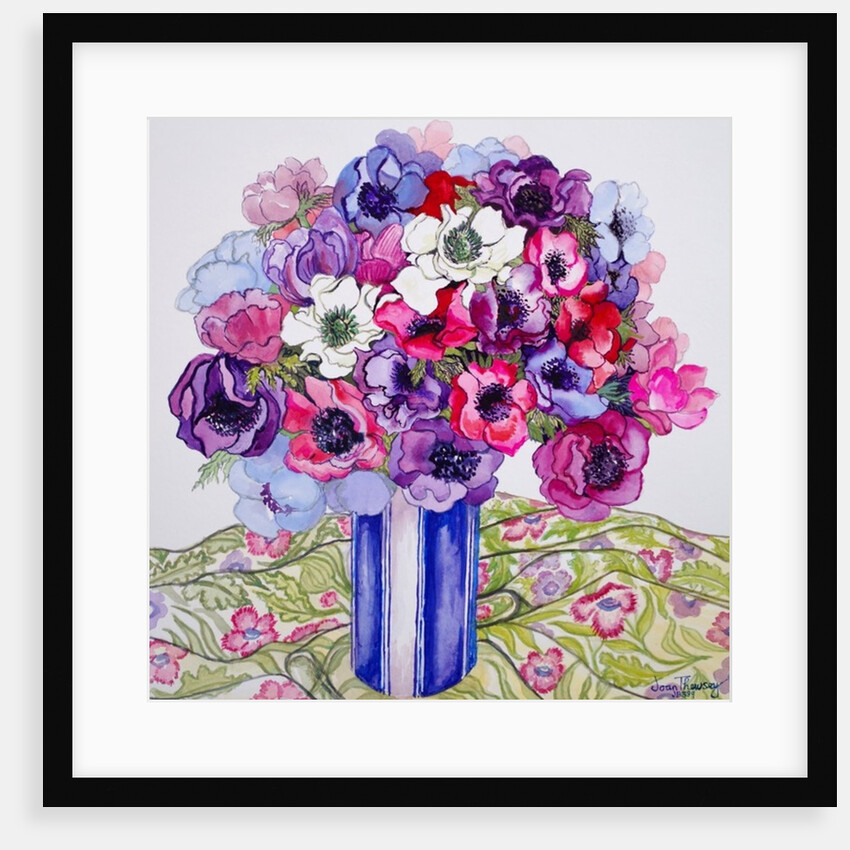 Anemones in a Striped Pot, 2015 by Joan Thewsey