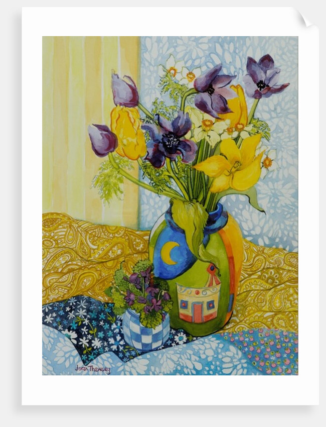 Tulips and Anemones with a Pot of Violets, 2010 by Joan Thewsey