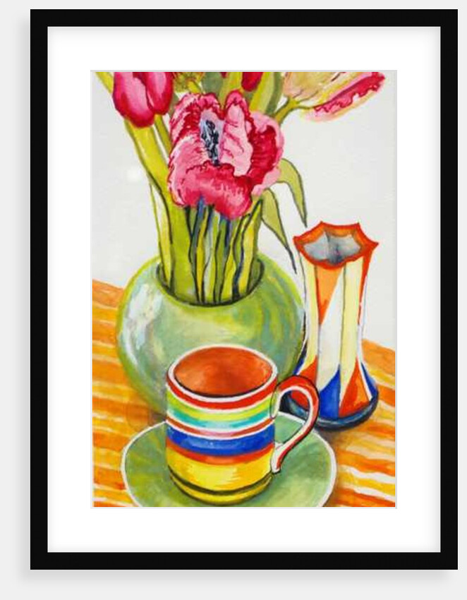Striped Cup with Saucer, Vase and Tulips, 2003 by Joan Thewsey