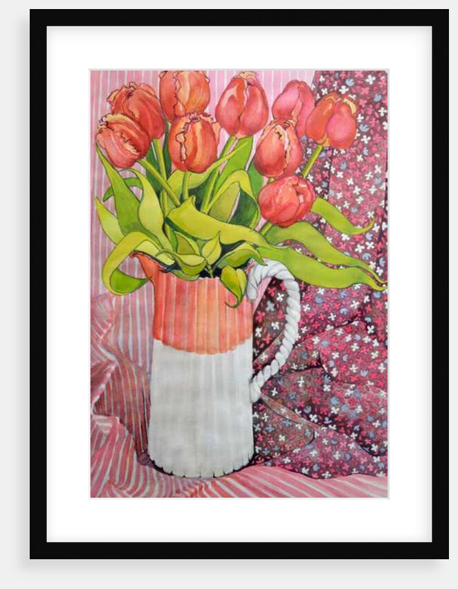 Tulips in a Pink and White Jug, 2005 by Joan Thewsey
