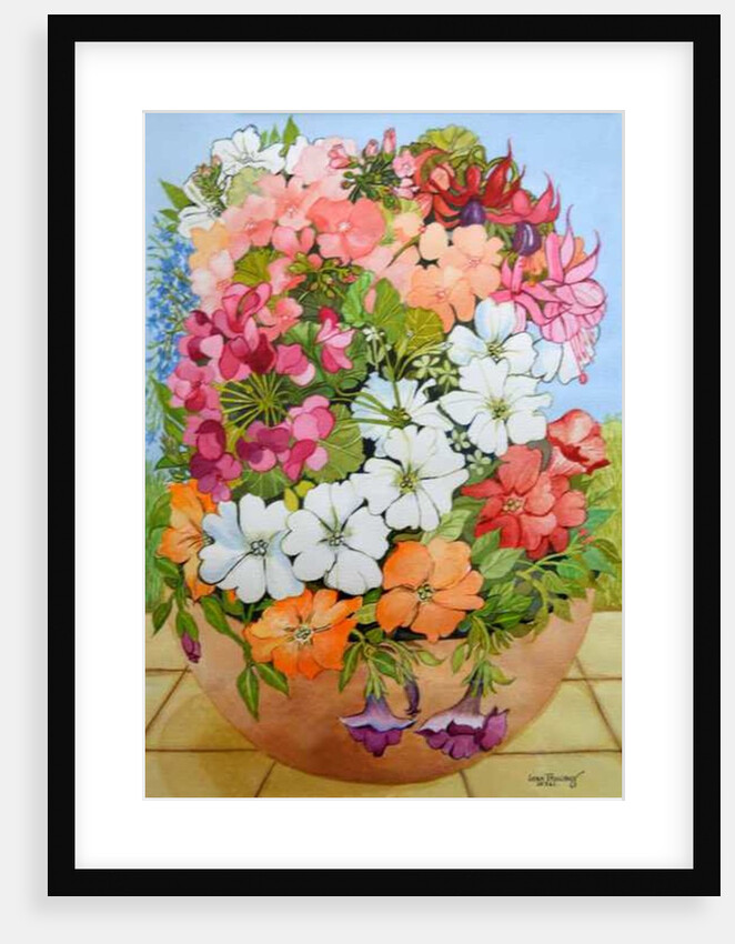 Petunias, Geraniums and Fuchsias in a Terrace Pot, 2005 by Joan Thewsey