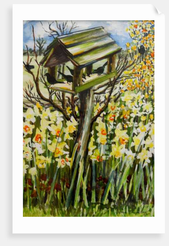 Daffodils, and Birds in the Birdhouse, 2000 by Joan Thewsey