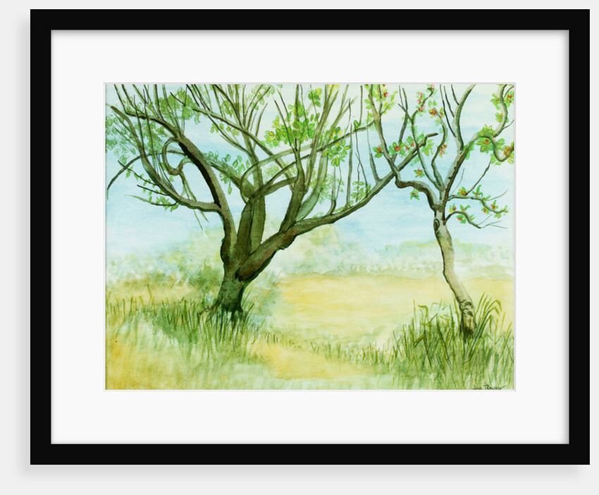 Early Spring Landscape with two trees, 2009 by Joan Thewsey