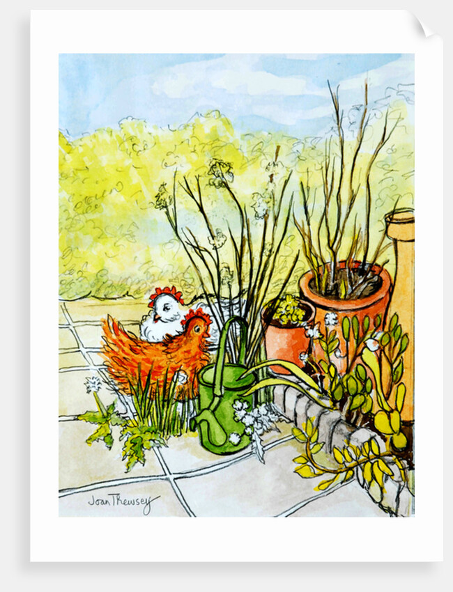 Hens and Pots, Lucy Redman Open Garden, 2000 by Joan Thewsey