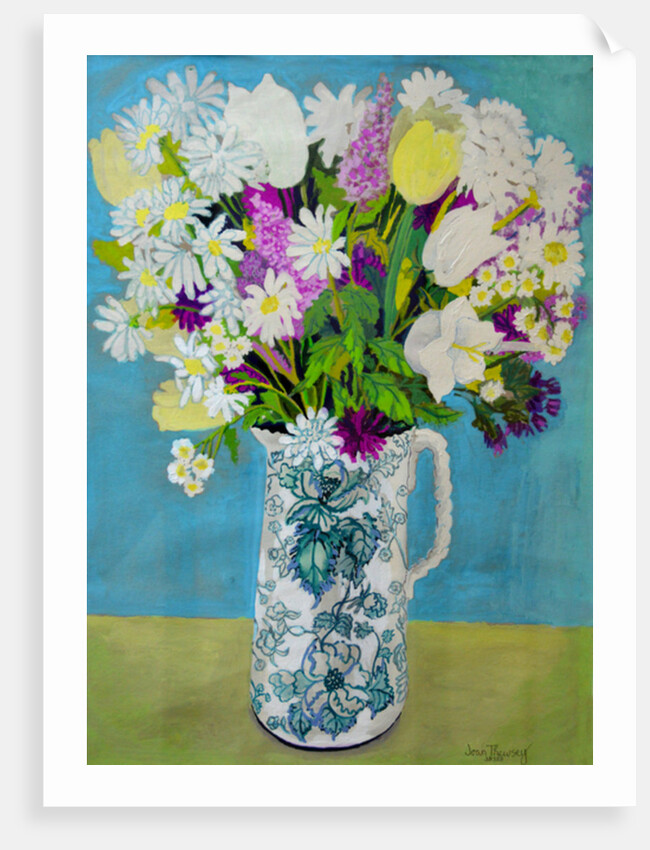 Flowers in a Jug, turquoise decoration, 2011 by Joan Thewsey
