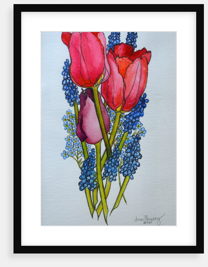 Tulips, Muscari and Forget-me-nots, 2002 by Joan Thewsey