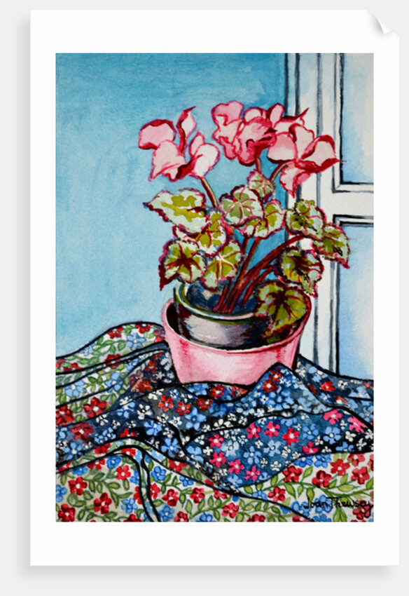 Cyclamen with Patterned Fabrics, 1999 by Joan Thewsey