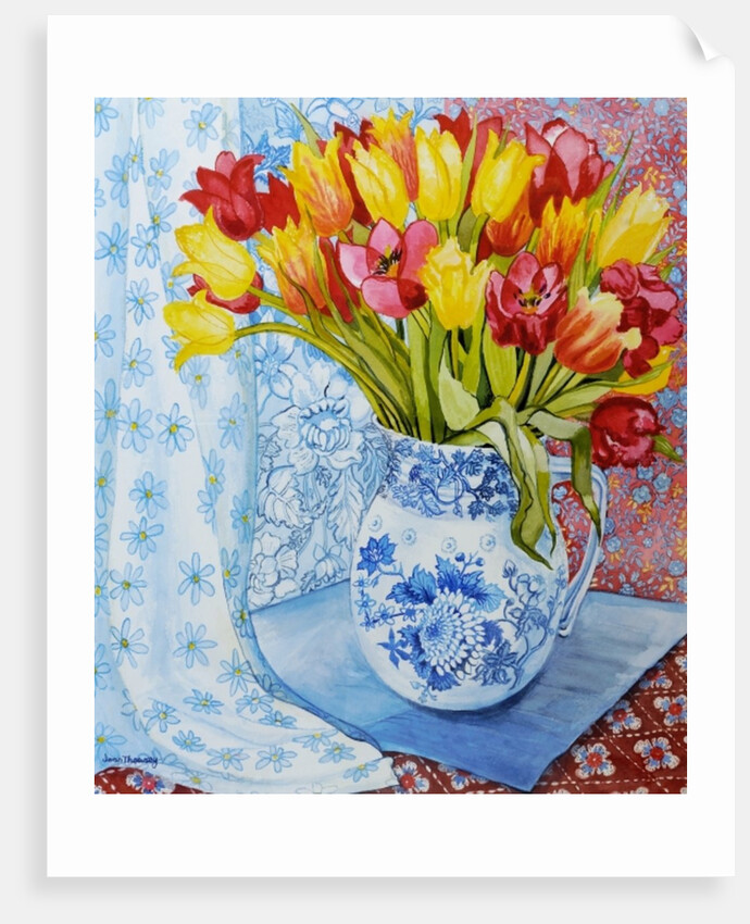 Red and yellow tulips in a Copeland jug by Joan Thewsey