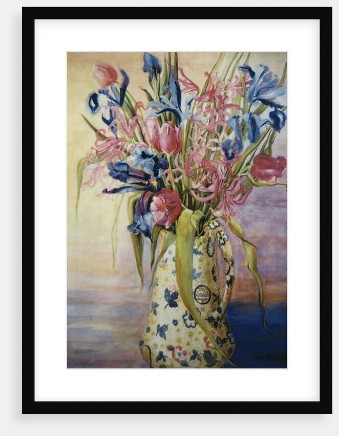 Iris, Tulips and Pink Spider Lilies in a Japanese Jug by Joan Thewsey