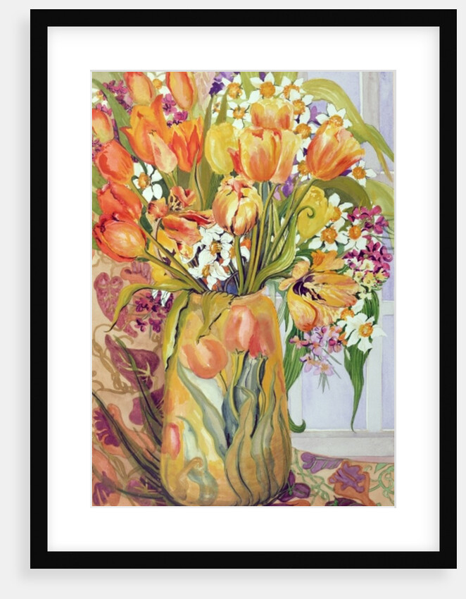 Tulips and Narcissi in an Art Nouveau Vase by Joan Thewsey