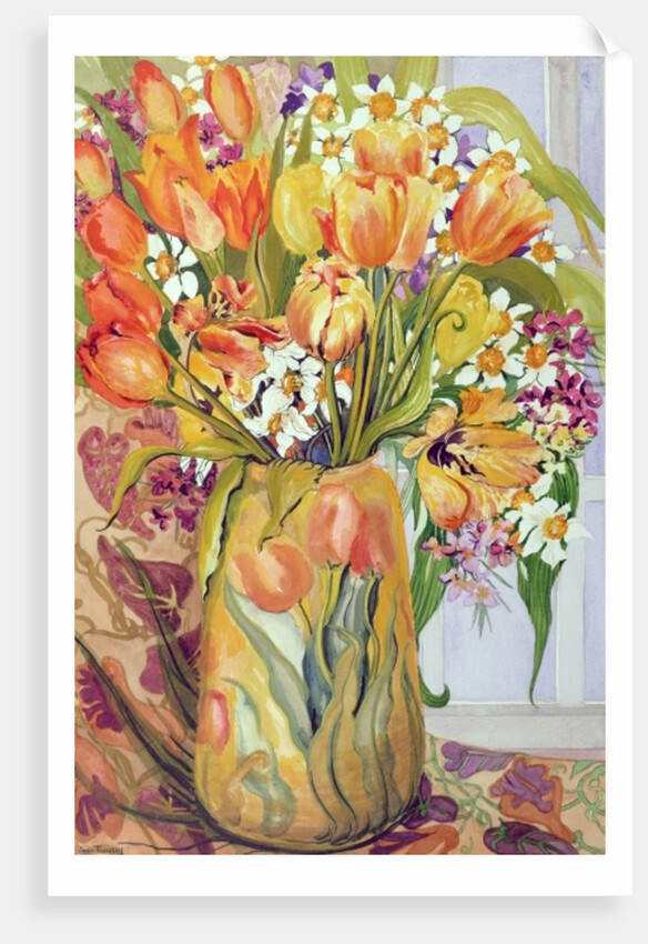 Tulips and Narcissi in an Art Nouveau Vase by Joan Thewsey