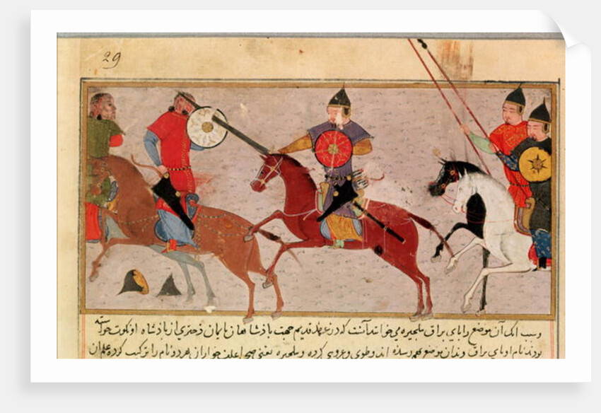 Ms Pers.113 f.29 Genghis Khan Fighting the Tartars by Persian School