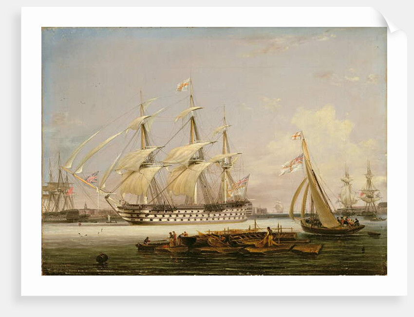 A Three-Decker Entering Portsmouth Harbour, 1836 by Lieutenant Robert Strickland Thomas