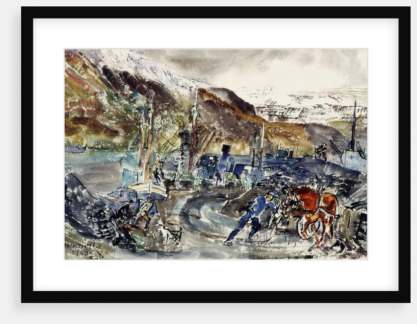 Local Coal Cart and Trawlers, Seydisfjordur, Iceland by Thomas Barclay Hennell