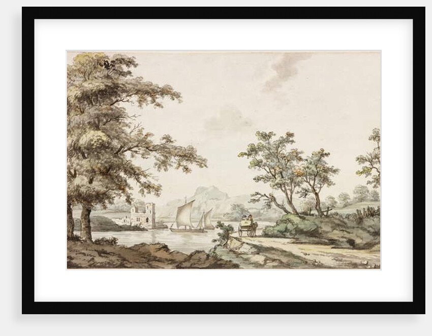 A River with Sailing Boats and a Horse and Cart by Samuel Alken