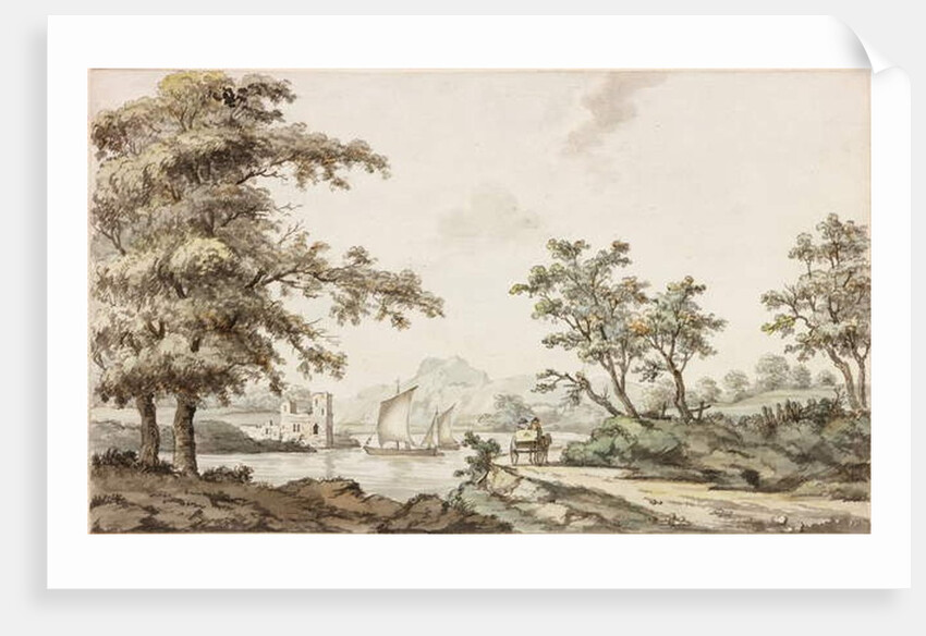 A River with Sailing Boats and a Horse and Cart by Samuel Alken