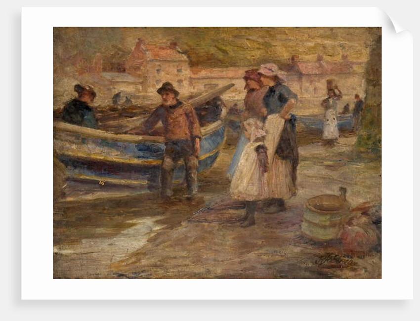 Harbour Scene with Fishermen by Robert Jobling